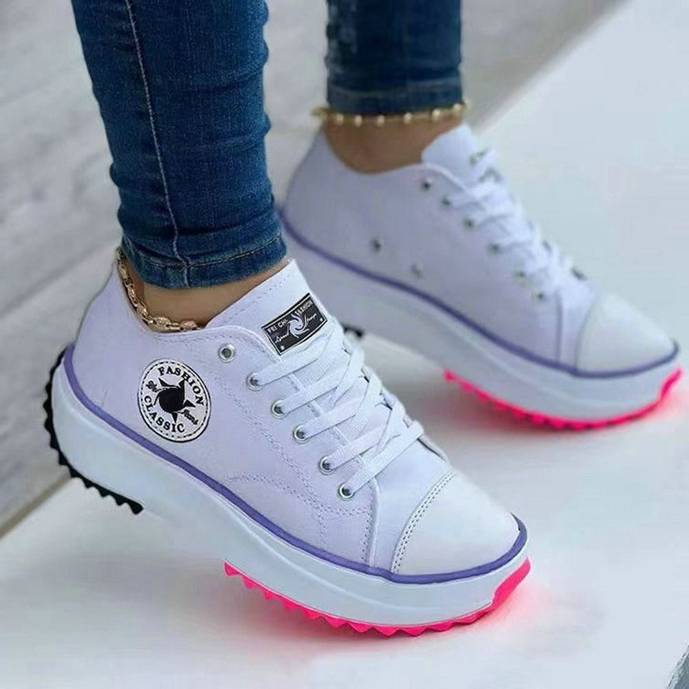 Women Pattern Canvas Sneakers Women Casual Shoes 2022 Women Sneakers Shoes Flat Lace-Up Zapatillas Mujer Chaussure Femme