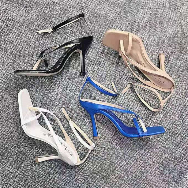 New Women High Heels Fashion Square-toe Buckle Stiletto Sandals Casual Comfortable Solid Color Beach Shoes