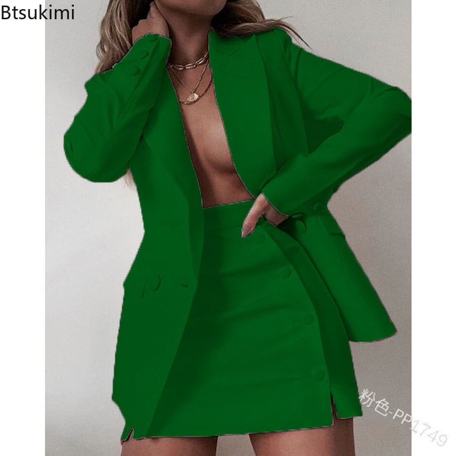 Plus Size 5XL 2 Piece Set Women Streetwear Candy Colors Basic Blazer Sets Coat + Shirts Slim Office Suit Jacket Women Outfits