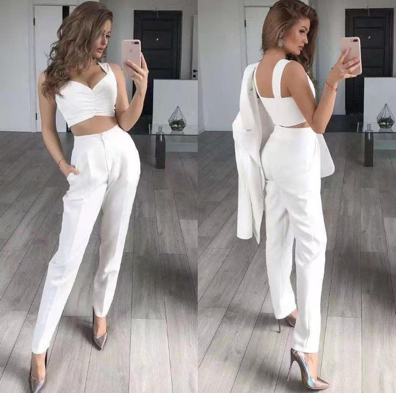 Elegant OL Office Ladies Suits Pants 3PCS Breathable Turndown Collar Women Jacket Dress Suits Slim Jacket+vest +Pants Suit Set