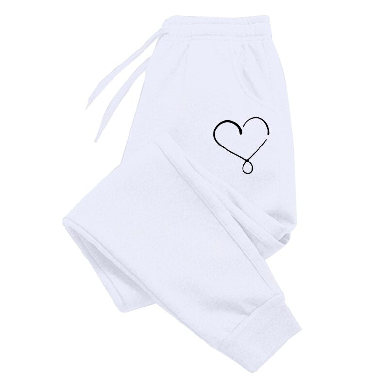 New Heart Printed Womens Pants Loose Long Pants Outwear Joggers Trousers All Seasons Sweatpants Jogging Pants for Ladies