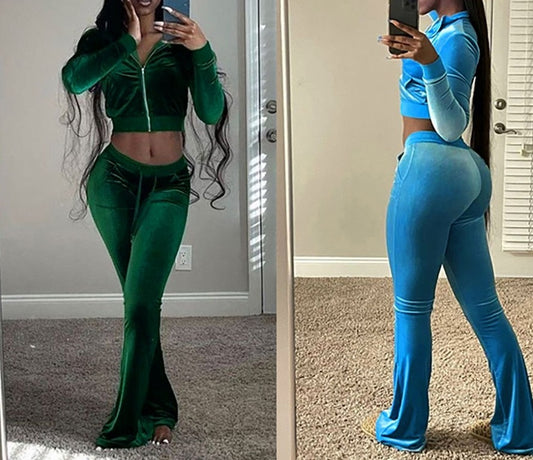 Sisterlinda Velvet Casual Women Tracksuit 2 Piece Set Long Sleeve Zipper Sweatshirt Top+Bandage Straight Pants Female Streetwear