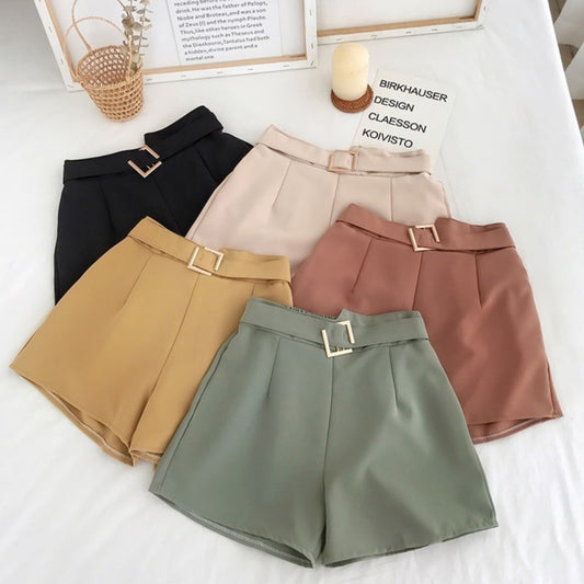 Office Elastic Waist Shorts Women Mini High Waist Shorts With Belt Wide Leg Summer 2023 Harajuku Korean Short Feminino