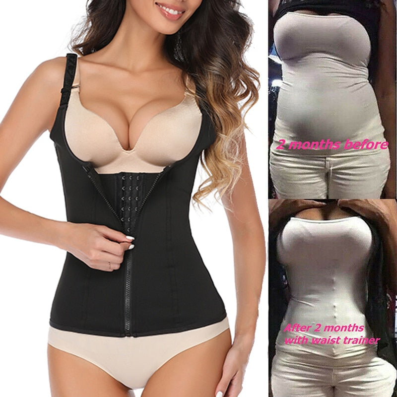 Women Waist Trainer Vest Tummy Belly Girdle Body Shaper Waist Cincher Corset Adjustable Strap Zipper Hook Plus Size Shaperwear