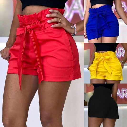 Women&#39;s High Waist Shorts Pure Color Loose Casual Shorts Women 2019 Summer Feamle Streetwear Lacp Up Shorts Large Size