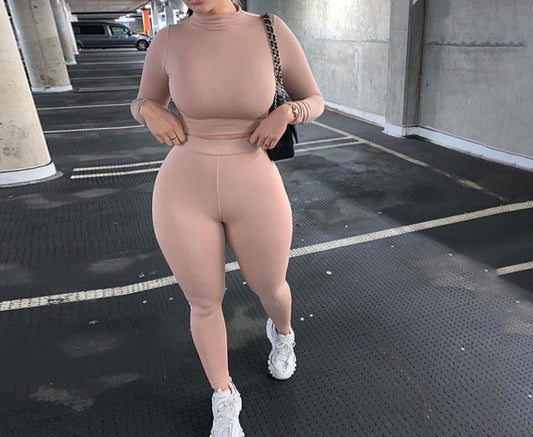 fashion tracksuit women turtleneck full sleeveless crop top+leggings matching set stretchy sporty fitness casual outfits