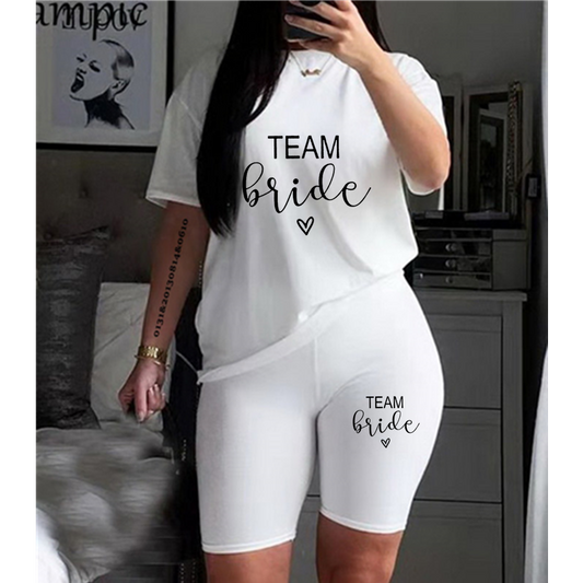 Team Bride Print Wedding Party Set T-shirt Bachelor Girl Party Women Set Two Piece Summer Tee and Shorts Set Bridesmaid Set Gift