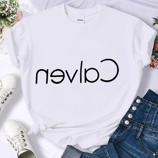 2023 Tops Sleeve O-neck For Women&#39;s High-Quality Summer Letter Print T-shirt 100%Cotton Tee Girl Casual Oversized Free Shipping