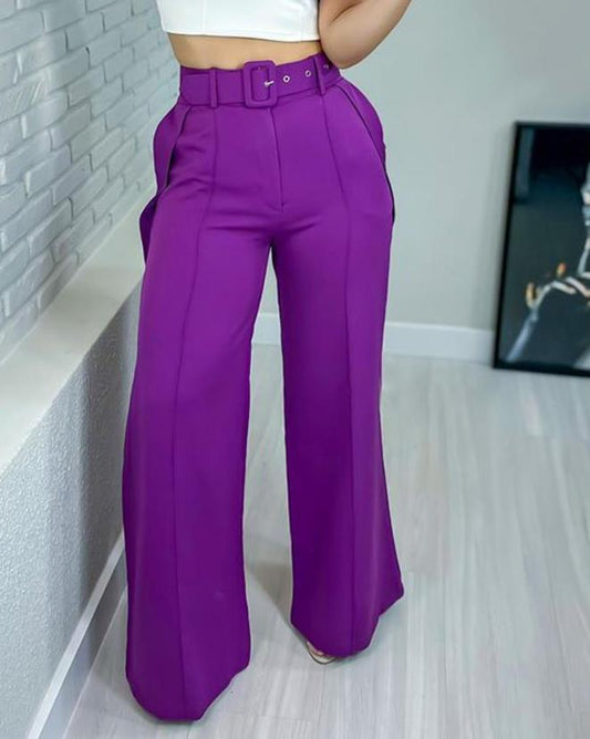 Pants for Women 2023 Spring Fashion Casual High Waist Plain Pocket Design Daily Long Work Pants with Belt Y2K Streetwear