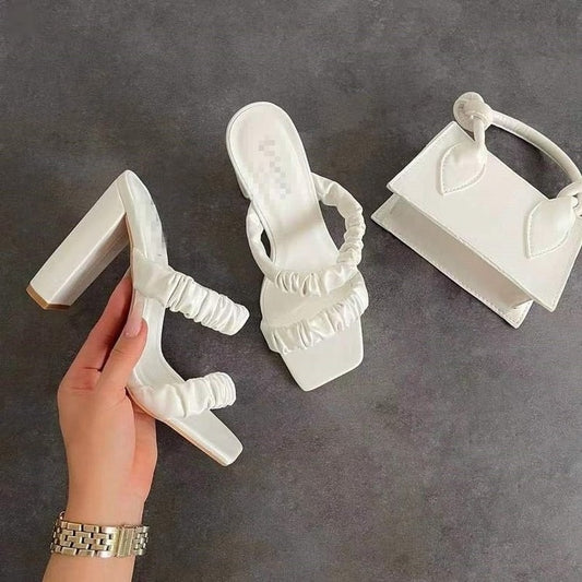 Sexy 2022 Designer Fashion Female Sandals Open Toe High Square Heels Lady Pumps Dress Party Shoes Women Summer Slides