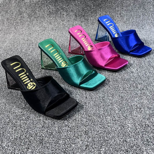 Women Pumps Sandals Spring Summer New 2023 Casual Slides Female Shoes Square Toe Luxury Designer Ladies High Heels Slippers