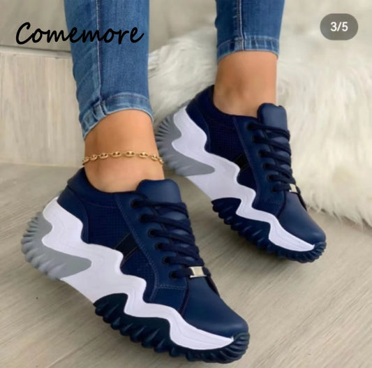 Ladies Sneakers Autumn Winter Lace Up Wedge Platform Casual Sports Shoes