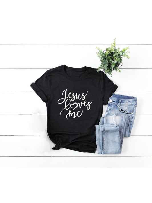 Jesus Loves Me Shirt Women Fashion Christian T-Shirt Religious Shirts Faith Tee 90s Girl Aesthetic Faith Tops Jesus Tee